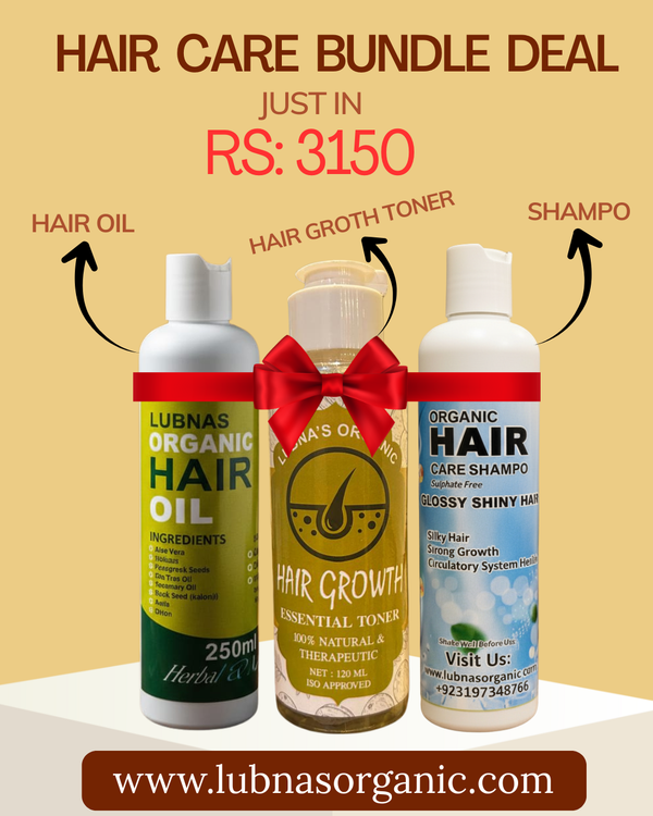 Lubna’s Organic Hair Care Bundle – Oil, Shampoo & Growth Toner | Anti Hair Fall & Fast Hair Growth