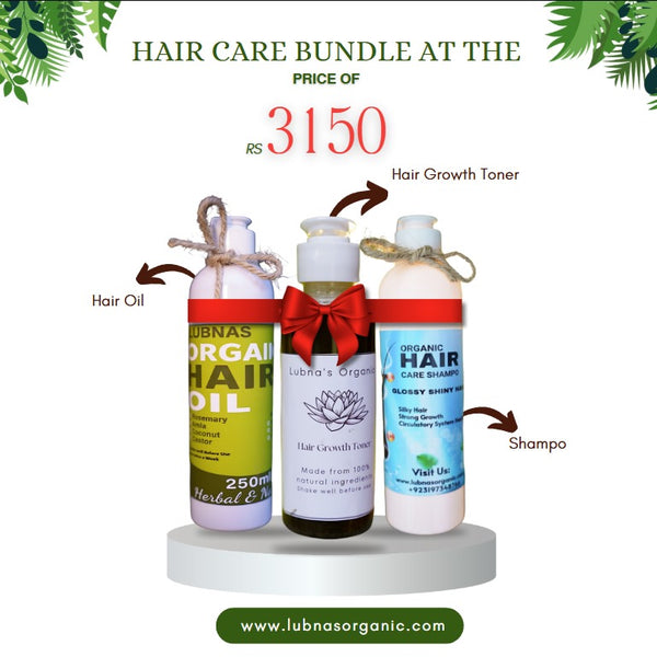 Lubna’s Organic Hair Care Bundle – Oil, Shampoo & Growth Toner | Anti Hair Fall & Fast Hair Growth